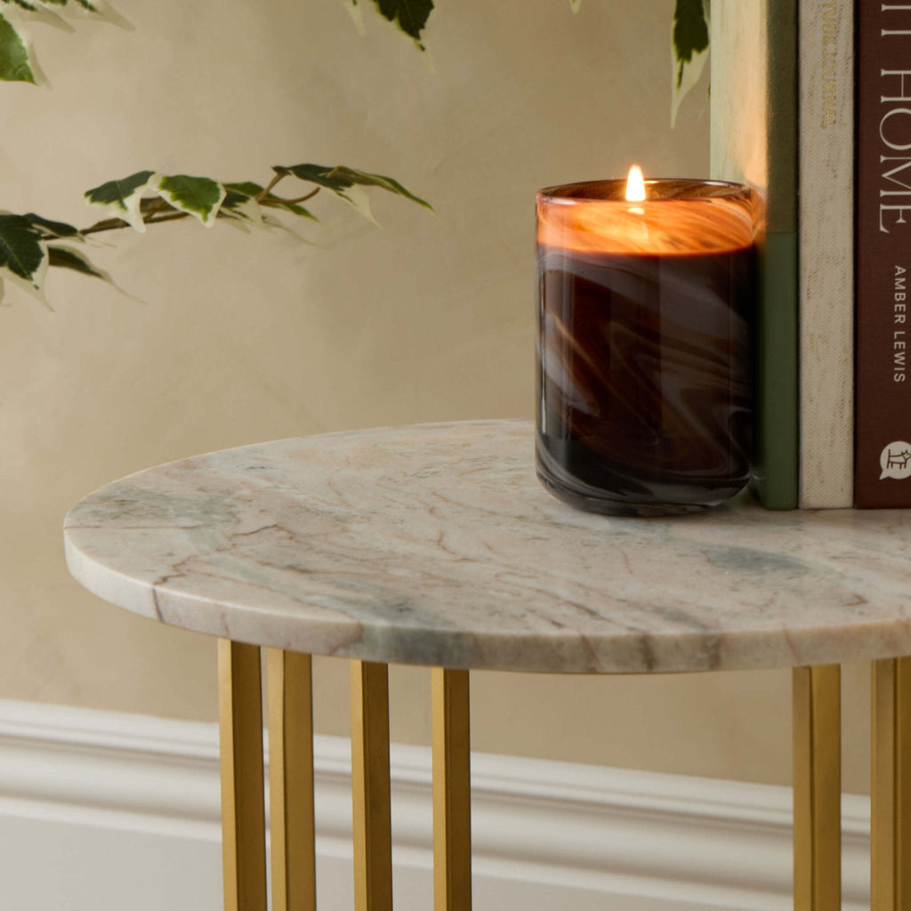 Table d'appoint de salon effet marbre de luxe avec plateau rond