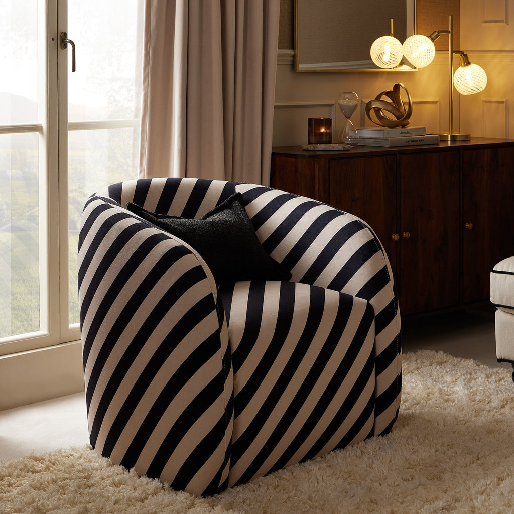 Fauteuil d'appoint tissé Classic Mono Stripe avec motif intemporel pour le salon