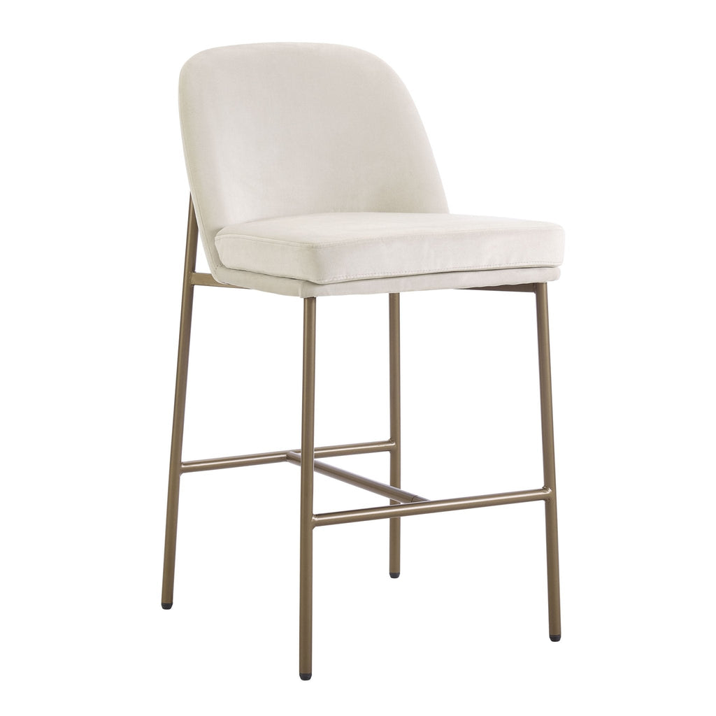 Tabouret de bar de cuisine en tissu écru biologique avec repose-pieds intégré
