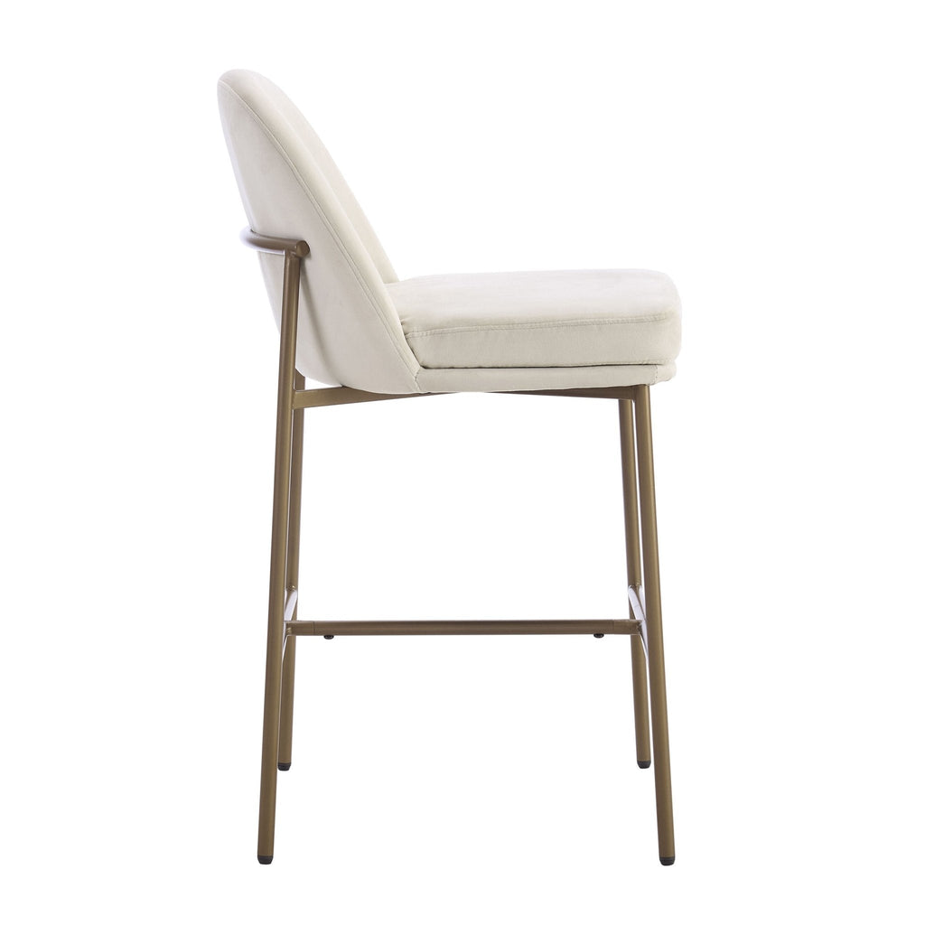Tabouret de bar de cuisine en tissu écru biologique avec repose-pieds intégré