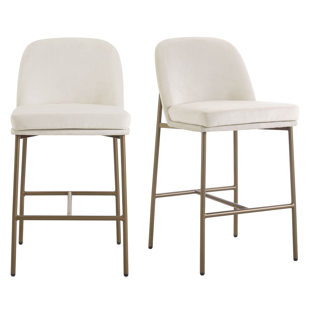 Tabouret de bar de cuisine en tissu écru biologique avec repose-pieds intégré