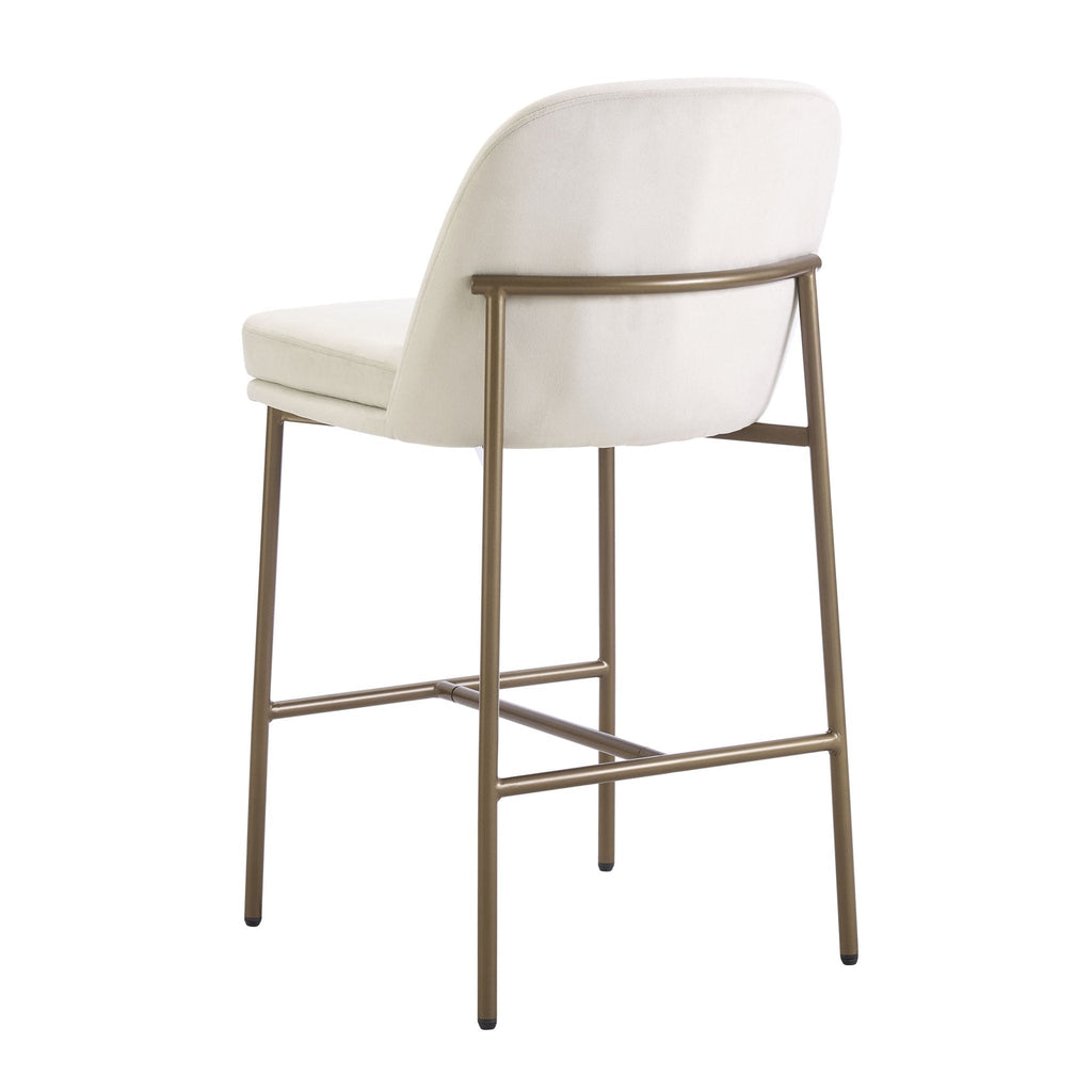 Tabouret de bar de cuisine en tissu écru biologique avec repose-pieds intégré