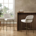 Tabouret de bar de cuisine en tissu écru biologique avec repose-pieds intégré