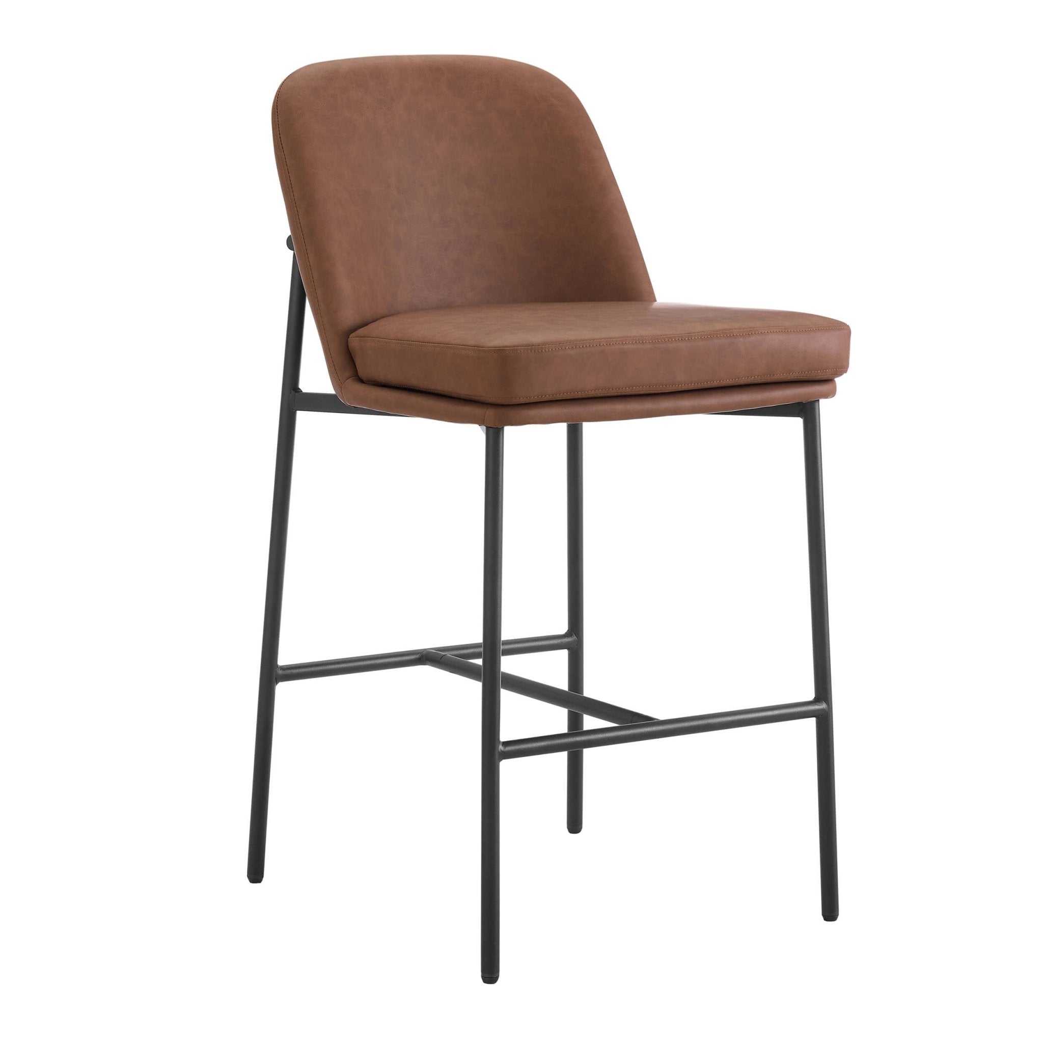 Tabouret de bar Rétro Tan en Faux Cuir avec Repose-Pieds Intégré pour Cuisine
