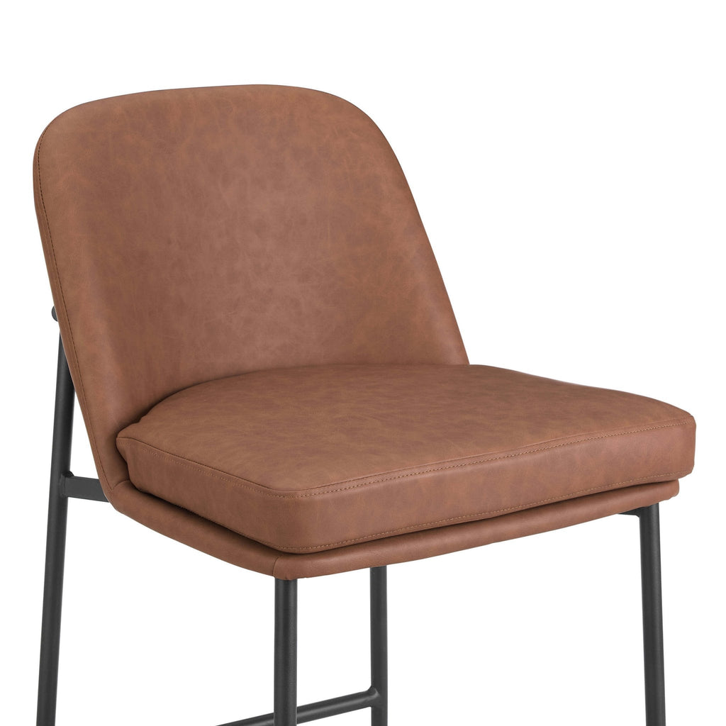 Tabouret de bar Rétro Tan en Faux Cuir avec Repose-Pieds Intégré pour Cuisine