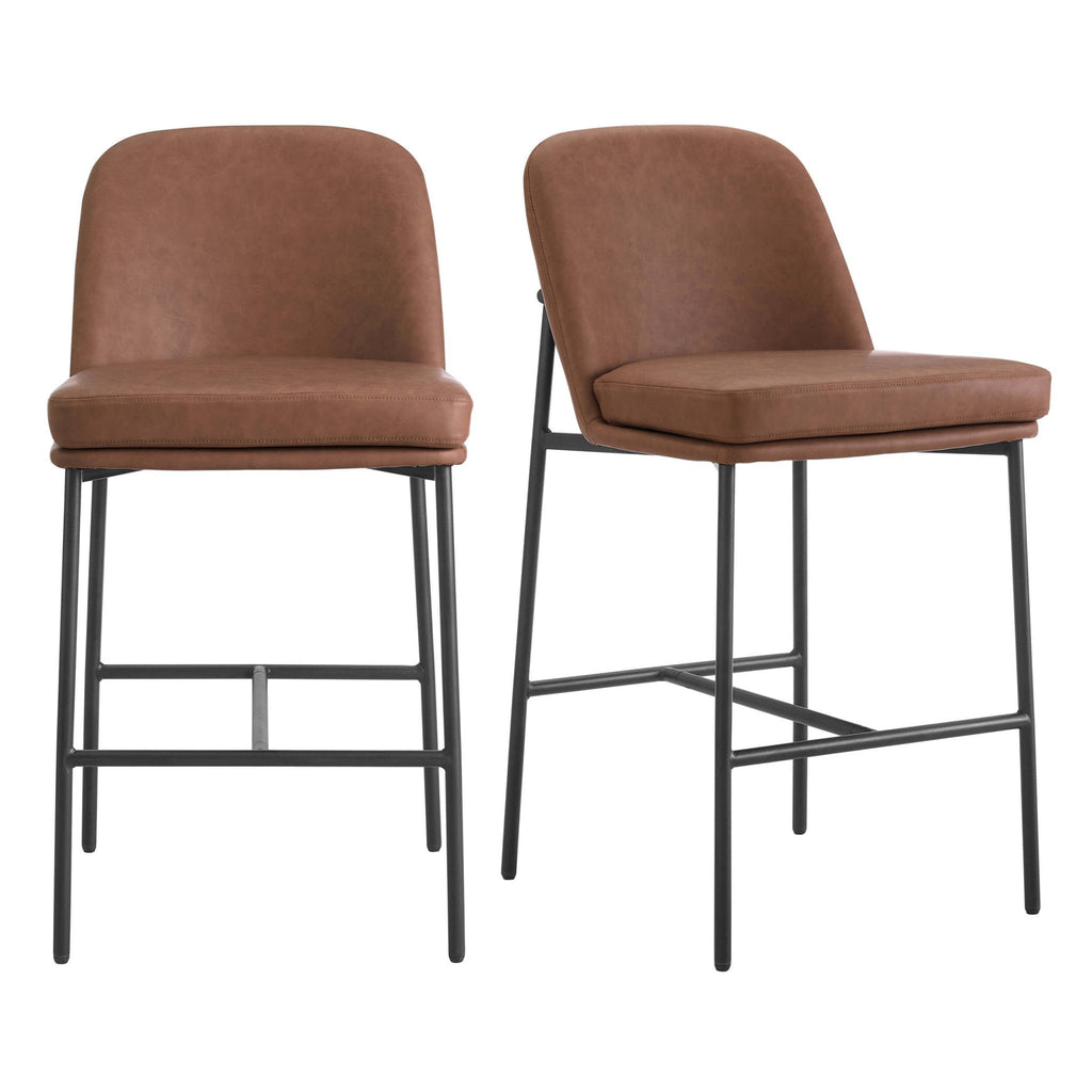 Tabouret de bar Rétro Tan en Faux Cuir avec Repose-Pieds Intégré pour Cuisine