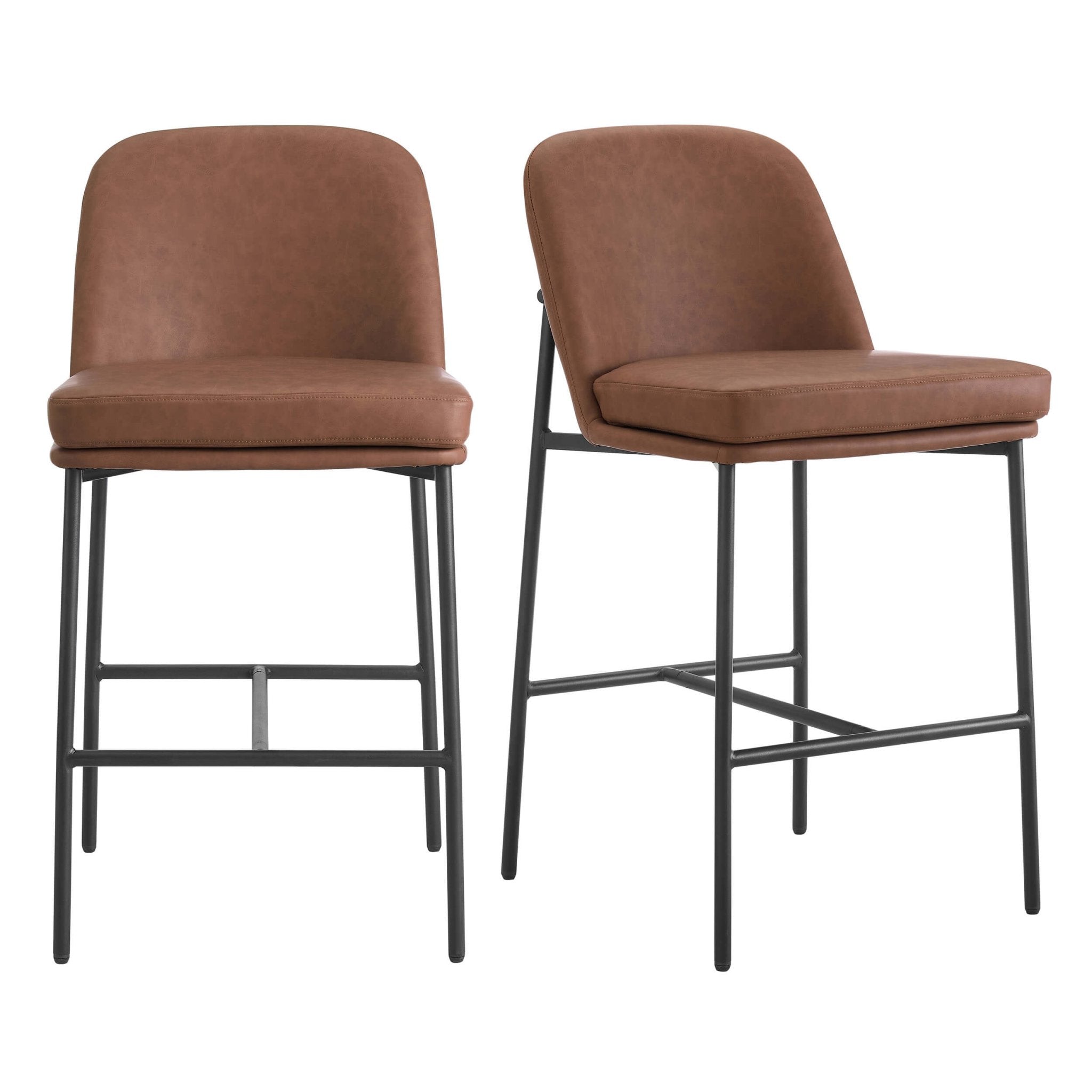Tabouret de bar Rétro Tan en Faux Cuir avec Repose-Pieds Intégré pour Cuisine