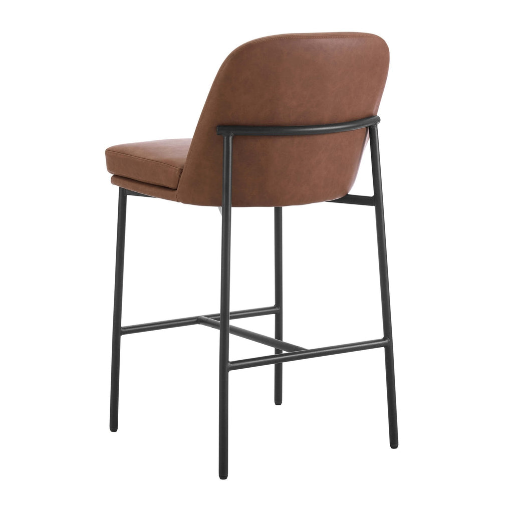 Tabouret de bar Rétro Tan en Faux Cuir avec Repose-Pieds Intégré pour Cuisine