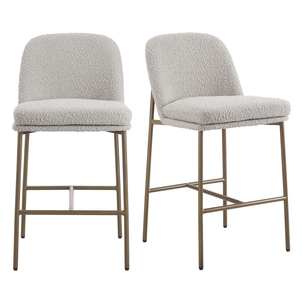 Tabouret de bar contemporain en bouclette taupe avec repose-pieds intégré pour cuisine