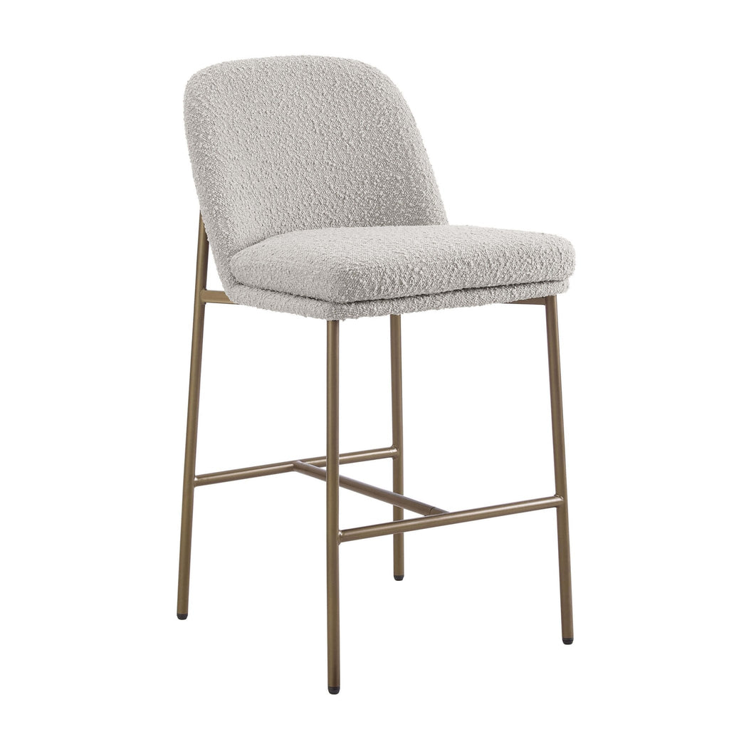 Tabouret de bar contemporain en bouclette taupe avec repose-pieds intégré pour cuisine