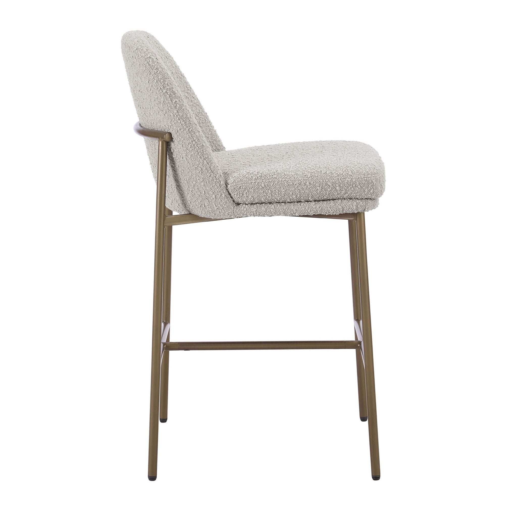Tabouret de bar contemporain en bouclette taupe avec repose-pieds intégré pour cuisine