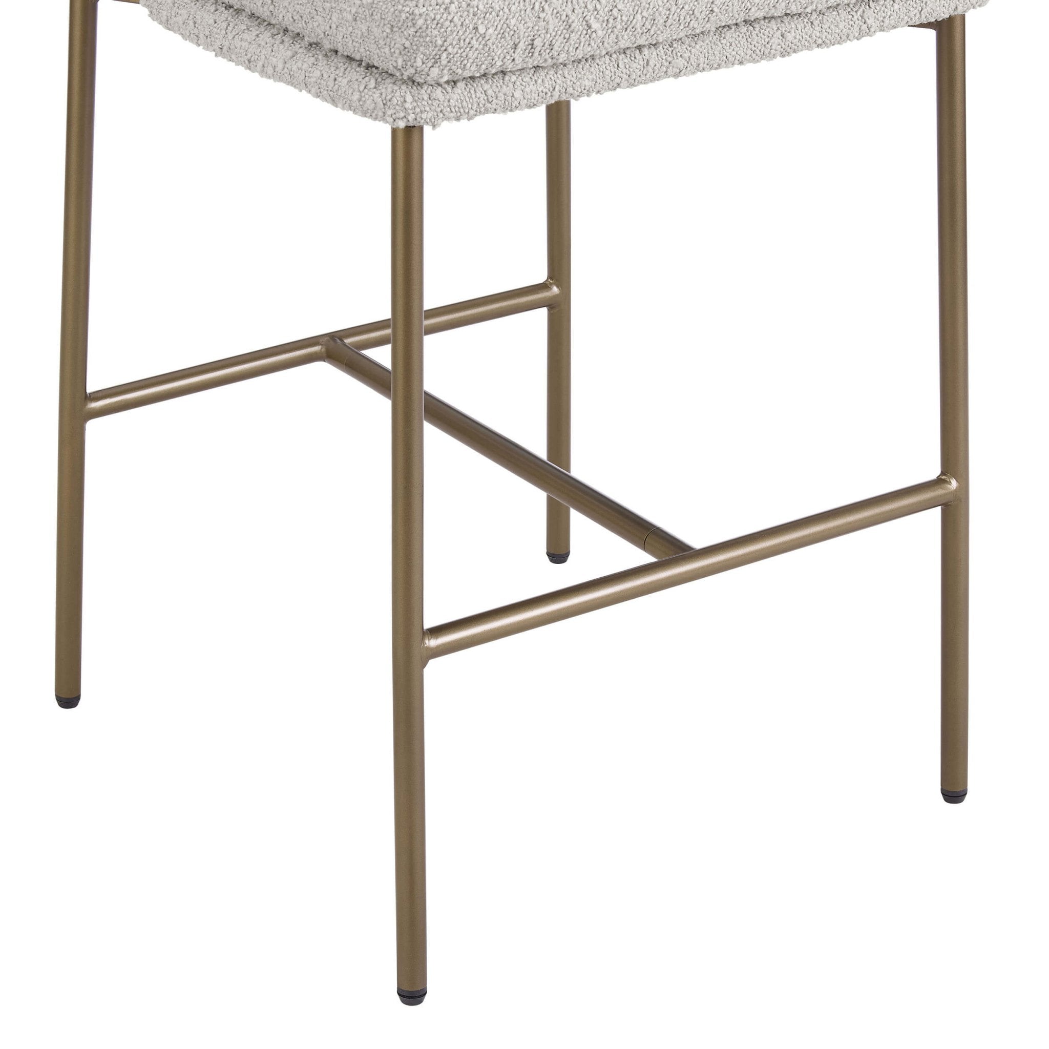 Tabouret de bar contemporain en bouclette taupe avec repose-pieds intégré pour cuisine