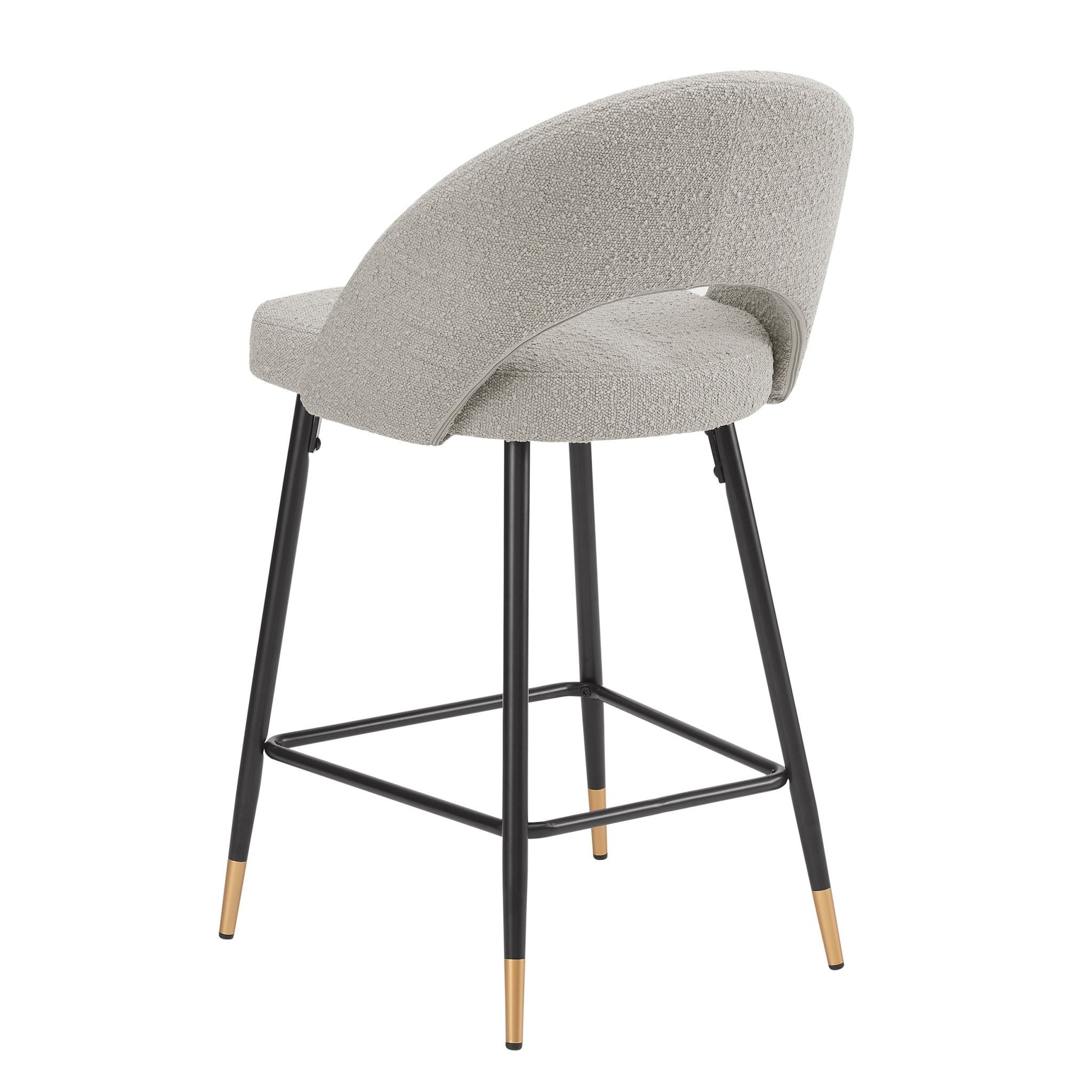 Tabouret de bar contemporain en bouclette taupe avec dossier demi-lune pour cuisine