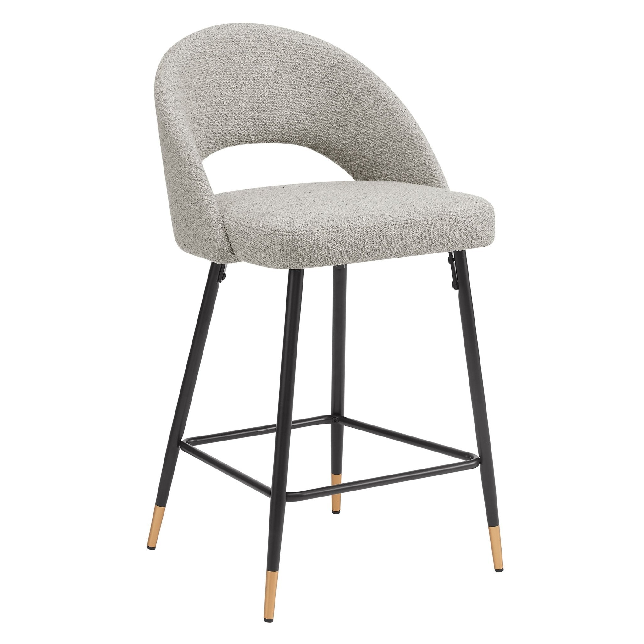 Tabouret de bar contemporain en bouclette taupe avec dossier demi-lune pour cuisine