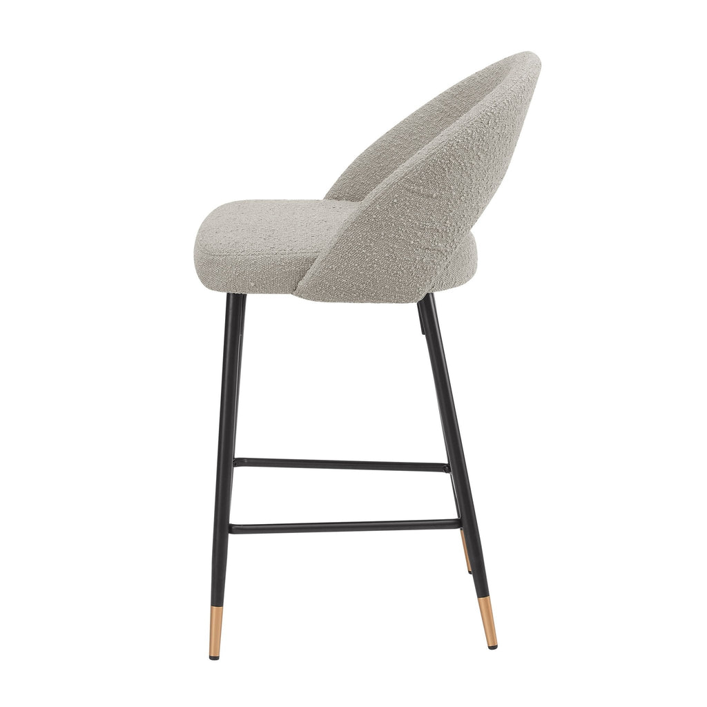 Tabouret de bar contemporain en bouclette taupe avec dossier demi-lune pour cuisine
