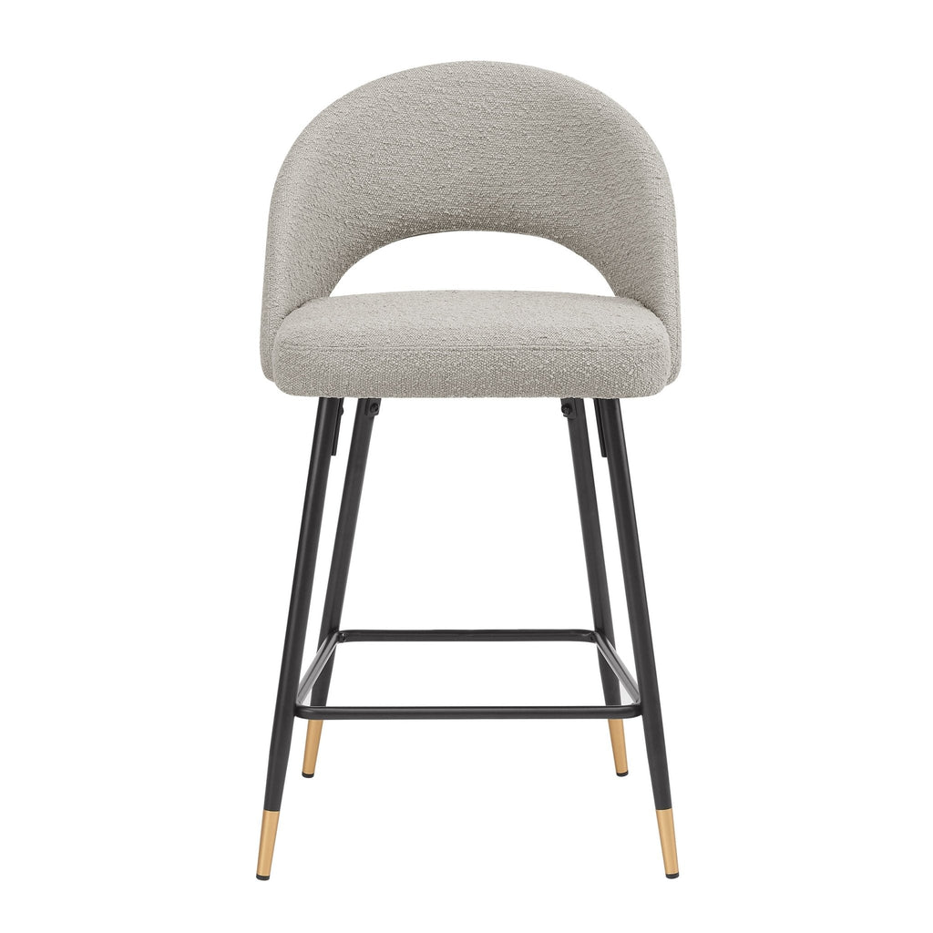 Tabouret de bar contemporain en bouclette taupe avec dossier demi-lune pour cuisine