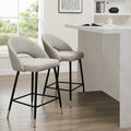 Tabouret de bar contemporain en bouclette taupe avec dossier demi-lune pour cuisine