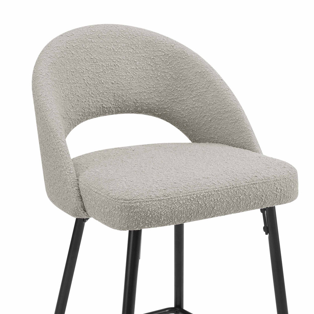 Tabouret de bar contemporain en bouclette taupe avec dossier demi-lune pour cuisine