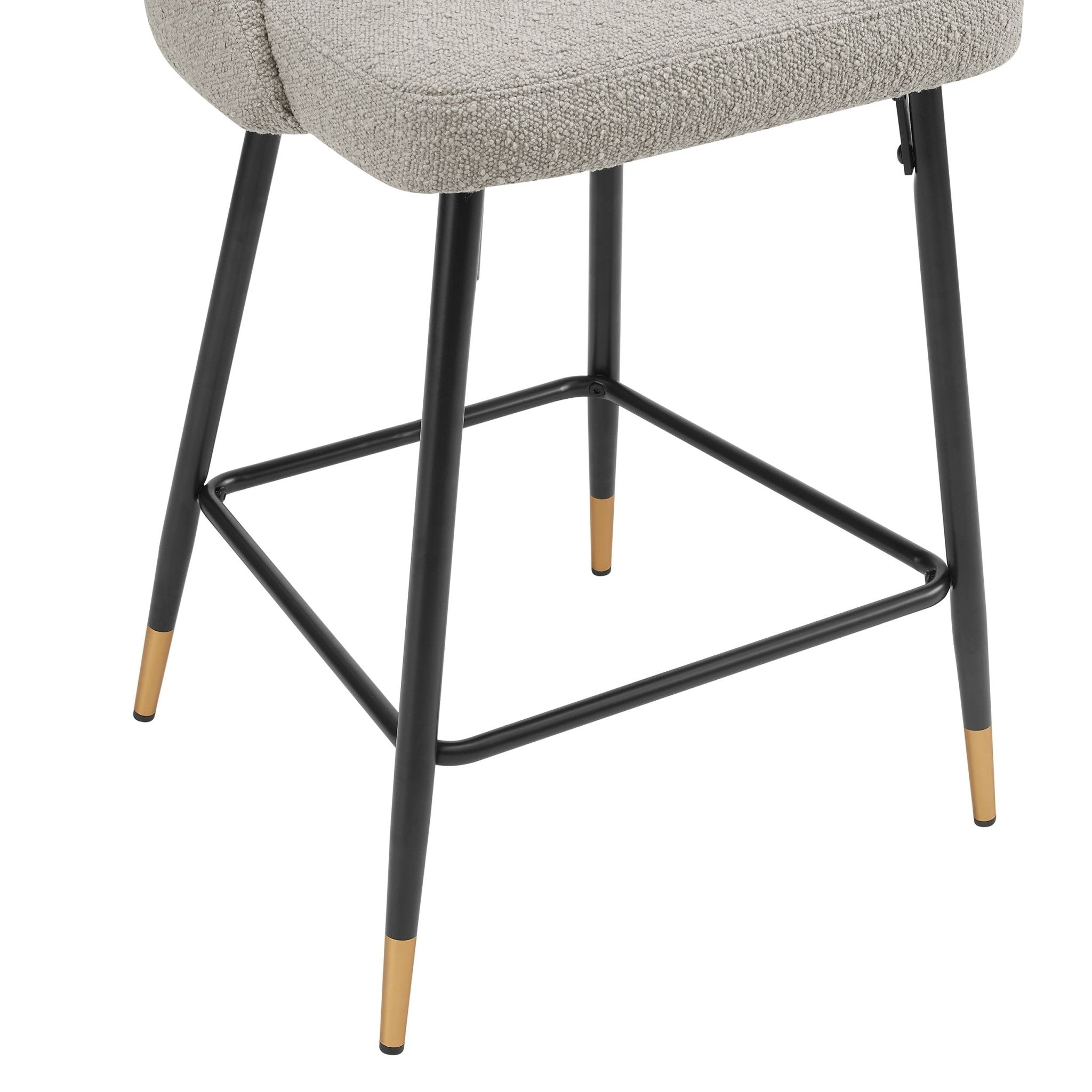 Tabouret de bar contemporain en bouclette taupe avec dossier demi-lune pour cuisine