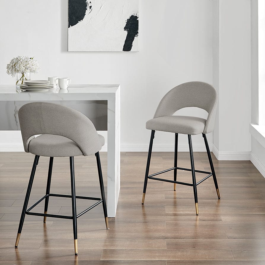 Tabouret de bar moderne en lin gris pierre avec design demi-lune pour la cuisine