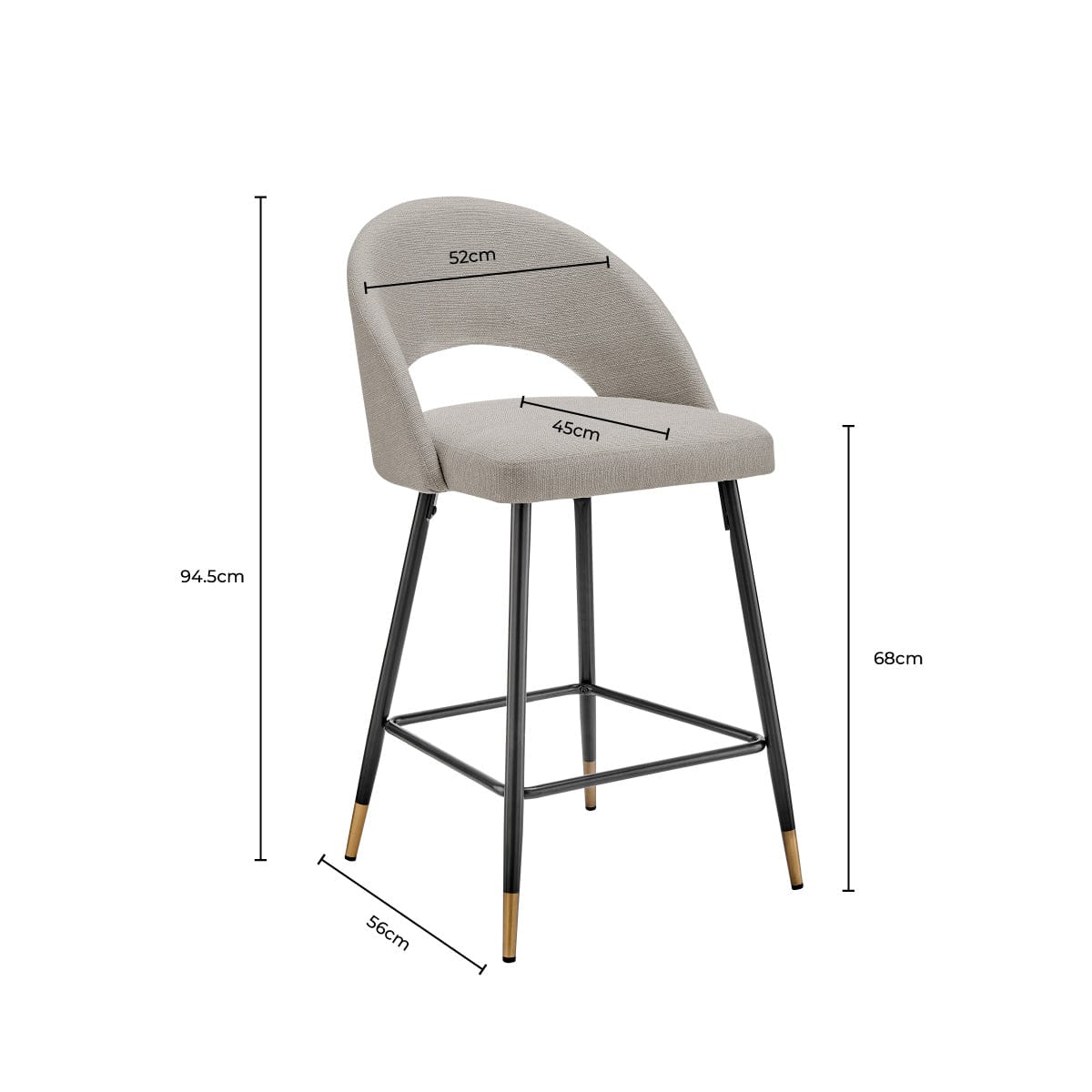 Tabouret de bar moderne en lin gris pierre avec design demi-lune pour la cuisine