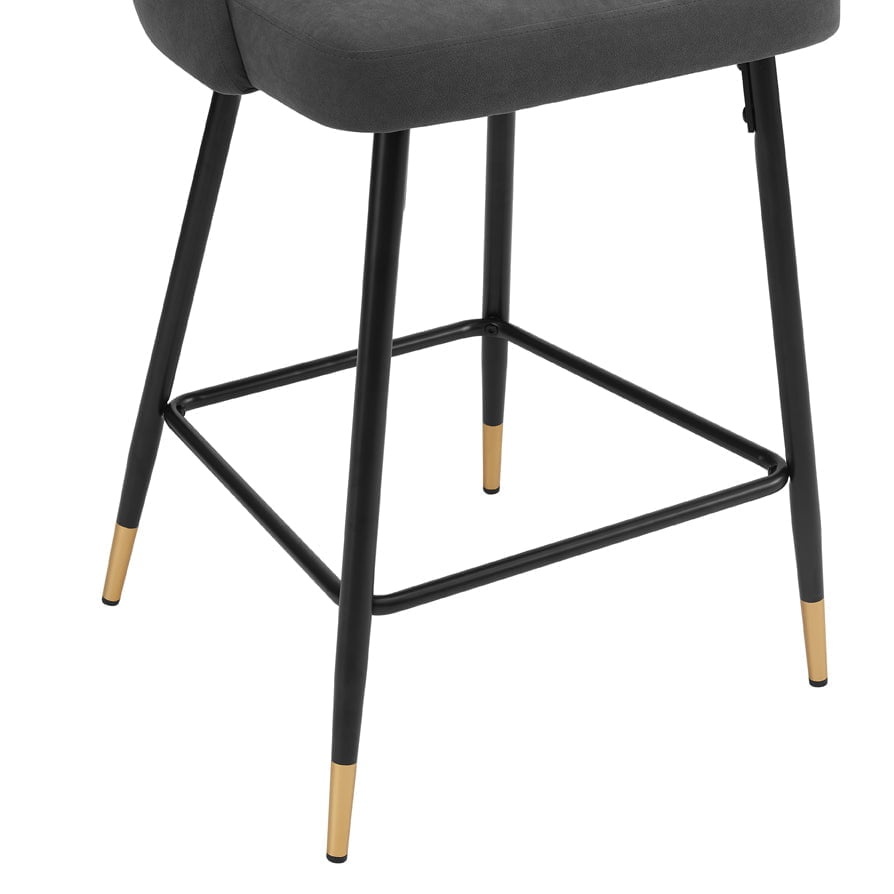 Tabouret de bar Luxe en velours mat gris avec dossier demi-lune pour cuisine
