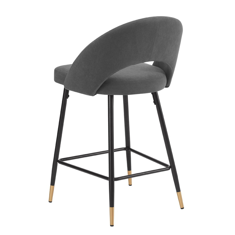 Tabouret de bar Luxe en velours mat gris avec dossier demi-lune pour cuisine