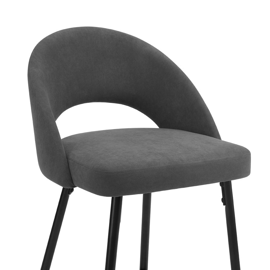 Tabouret de bar Luxe en velours mat gris avec dossier demi-lune pour cuisine