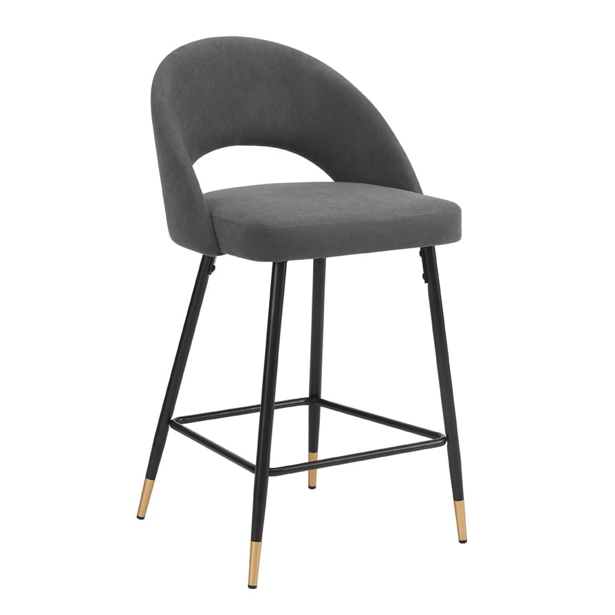 Tabouret de bar Luxe en velours mat gris avec dossier demi-lune pour cuisine