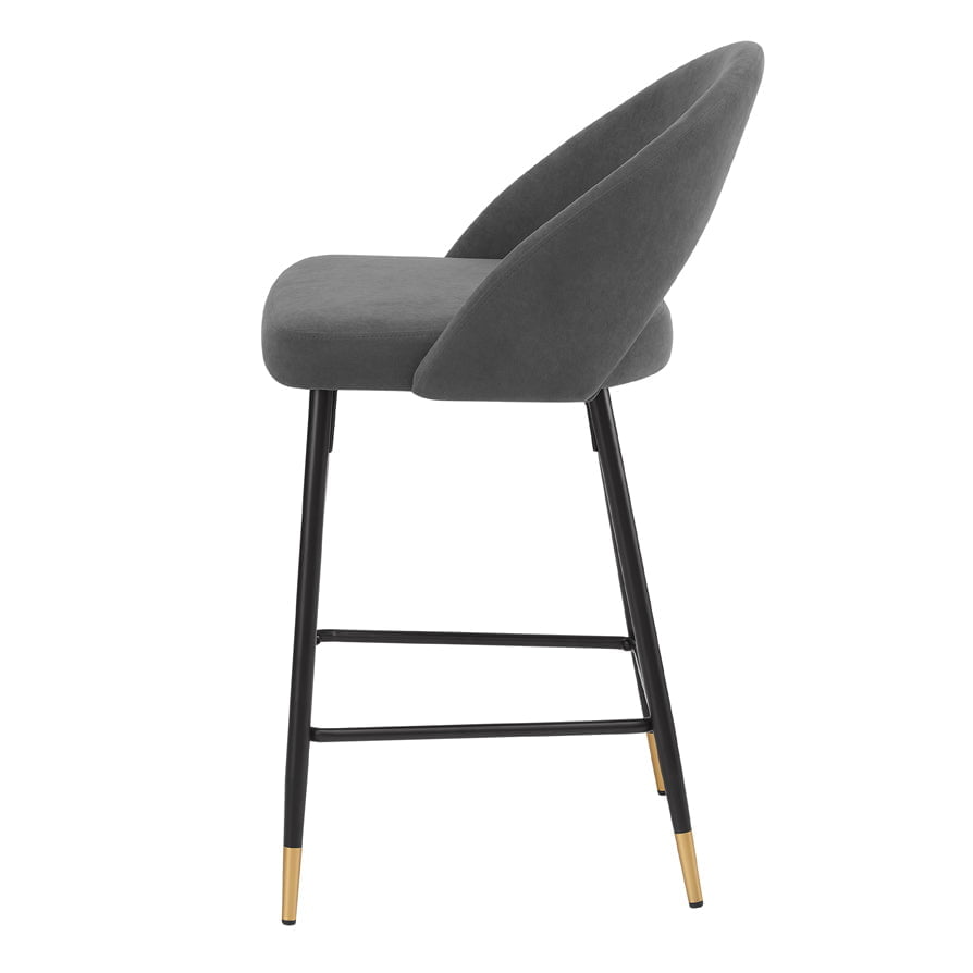 Tabouret de bar Luxe en velours mat gris avec dossier demi-lune pour cuisine