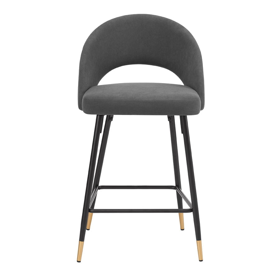 Tabouret de bar Luxe en velours mat gris avec dossier demi-lune pour cuisine