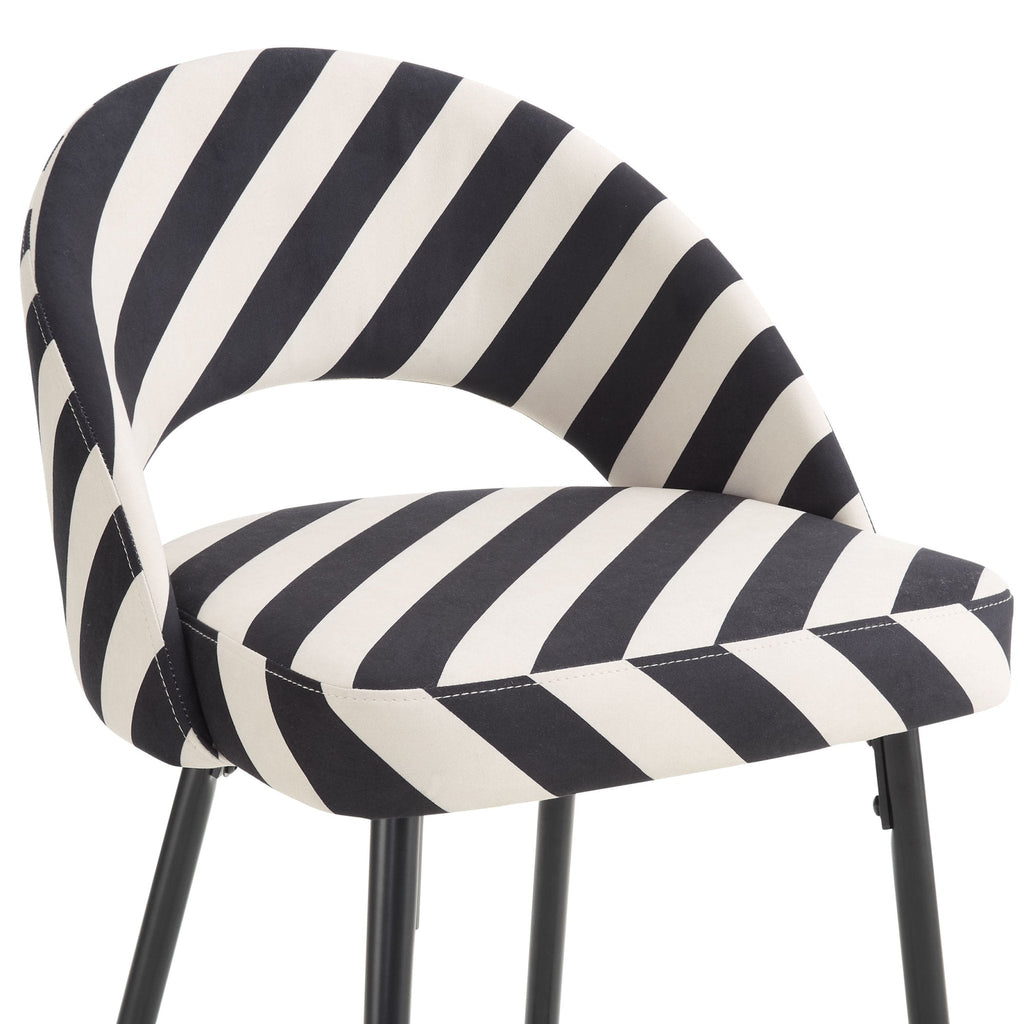 Tabouret de bar en tissu rayé rétro monochrome avec design demi-lune pour cuisine