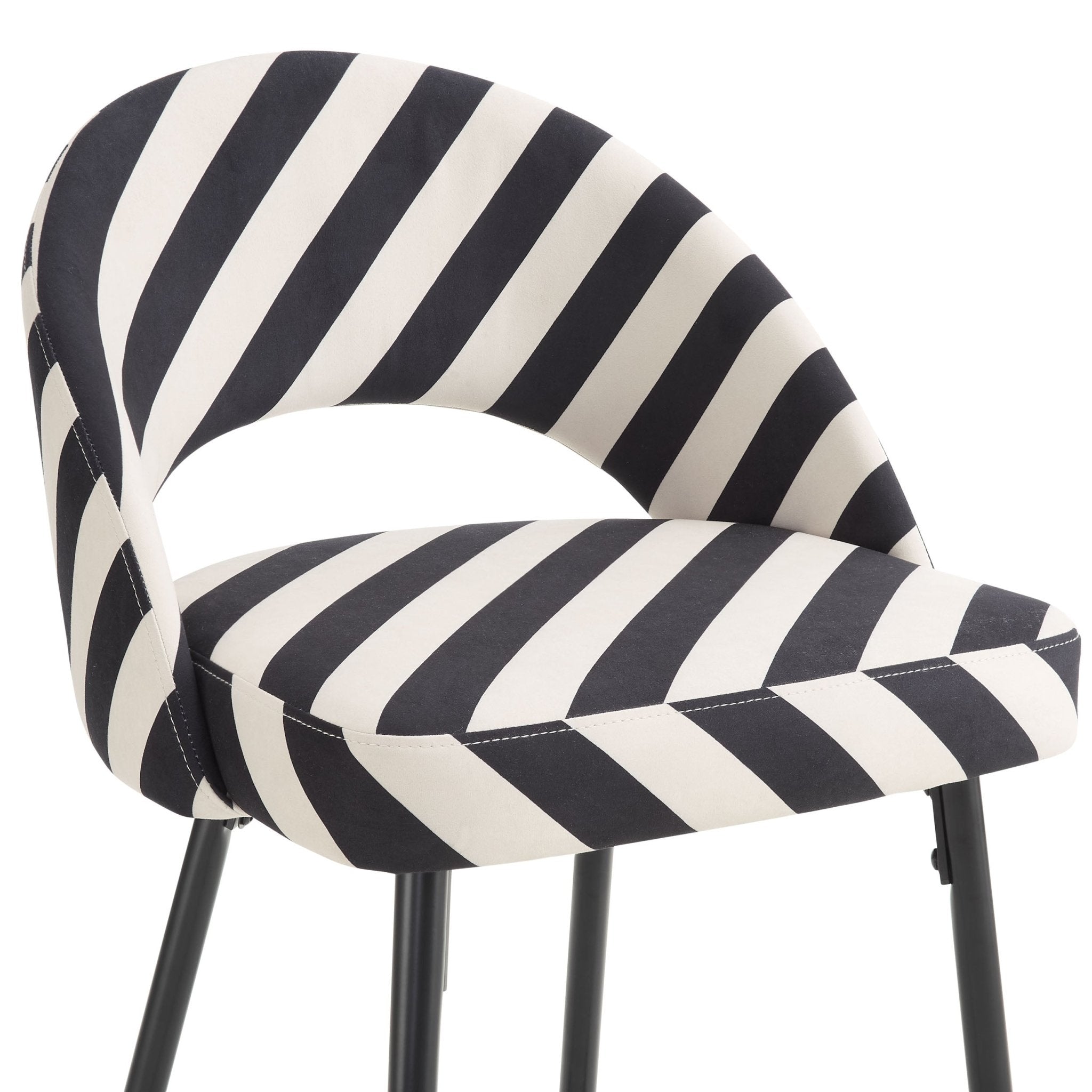 Tabouret de bar en tissu rayé rétro monochrome avec design demi-lune pour cuisine