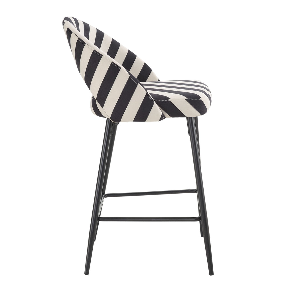Tabouret de bar en tissu rayé rétro monochrome avec design demi-lune pour cuisine