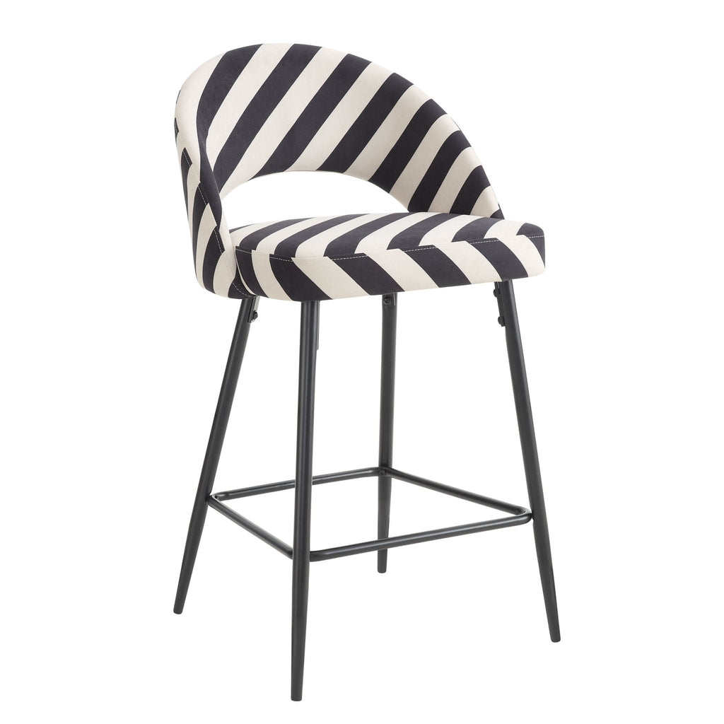 Tabouret de bar en tissu rayé rétro monochrome avec design demi-lune pour cuisine