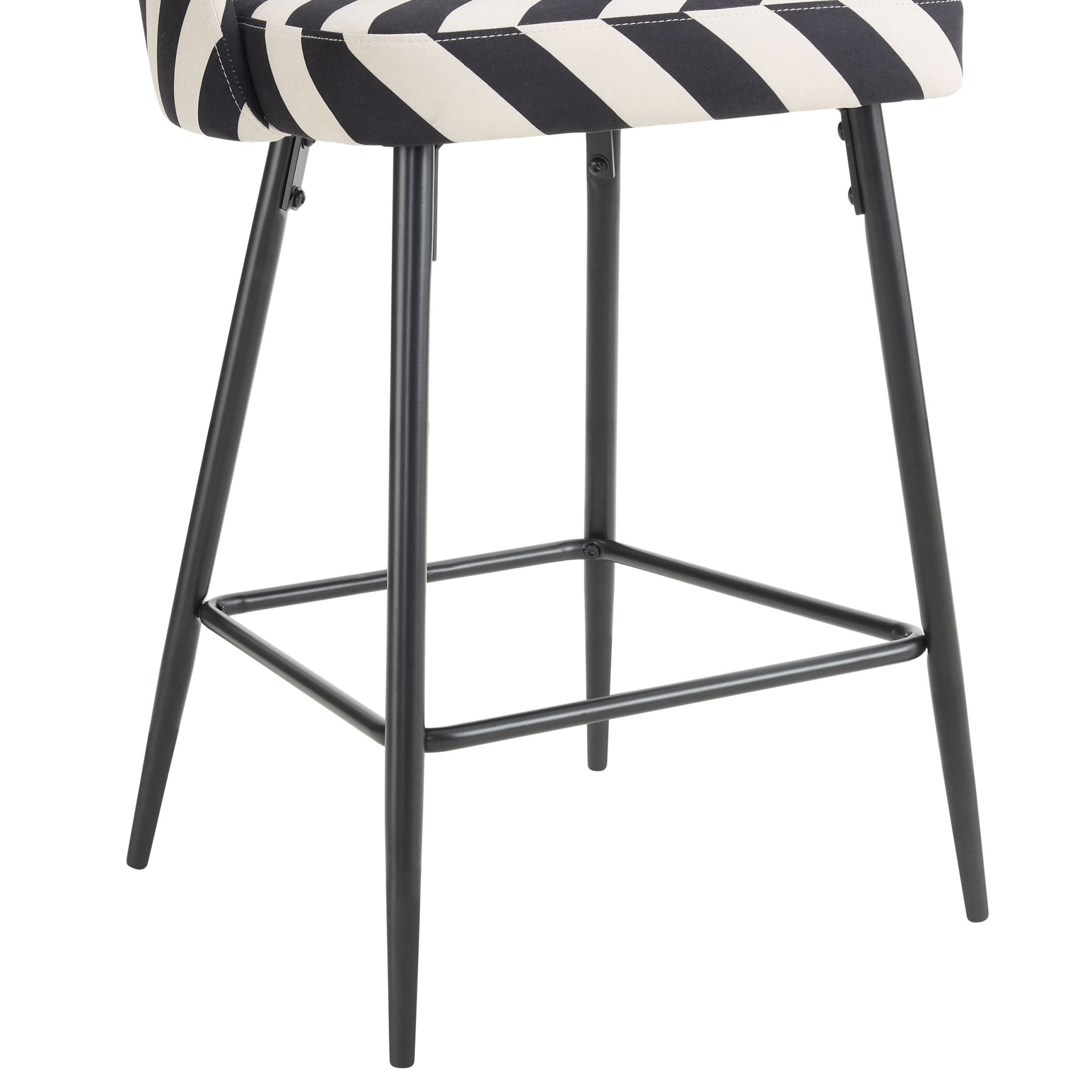 Tabouret de bar en tissu rayé rétro monochrome avec design demi-lune pour cuisine