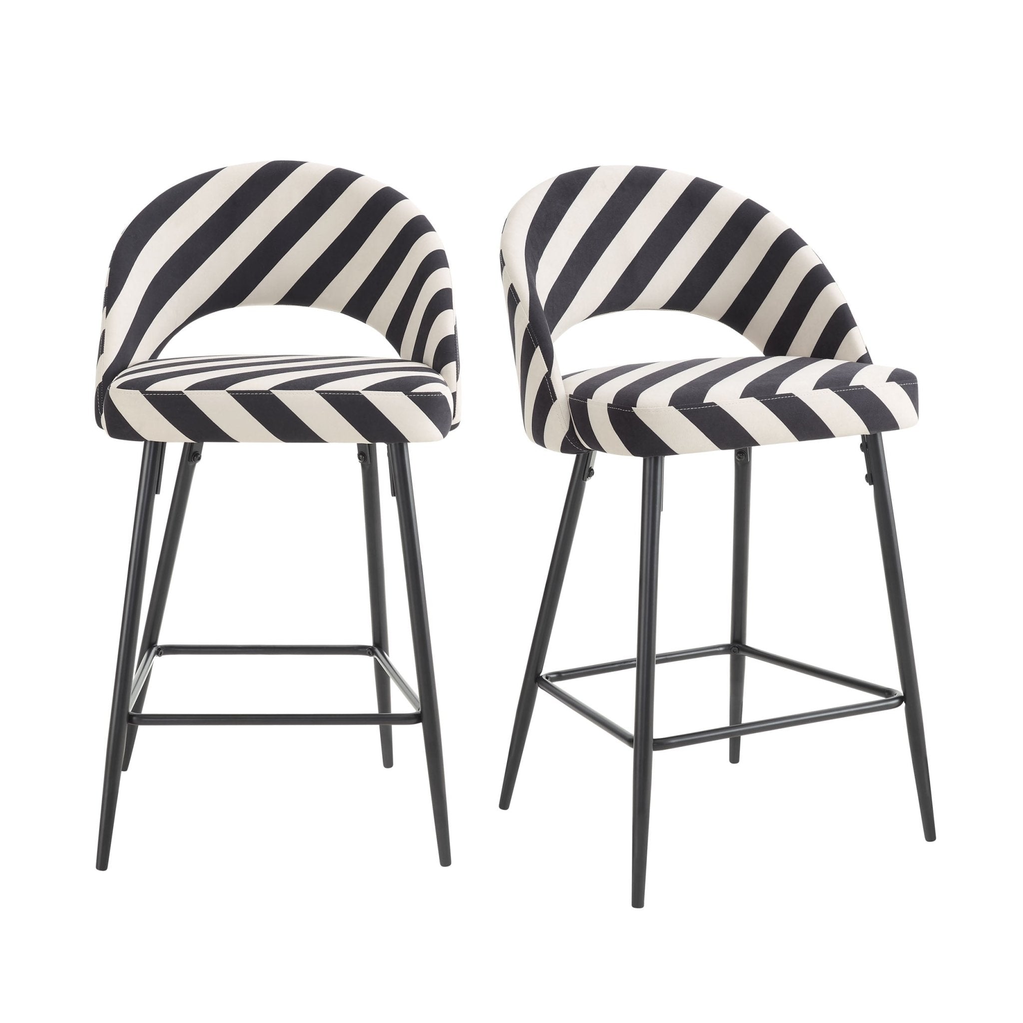 Tabouret de bar en tissu rayé rétro monochrome avec design demi-lune pour cuisine