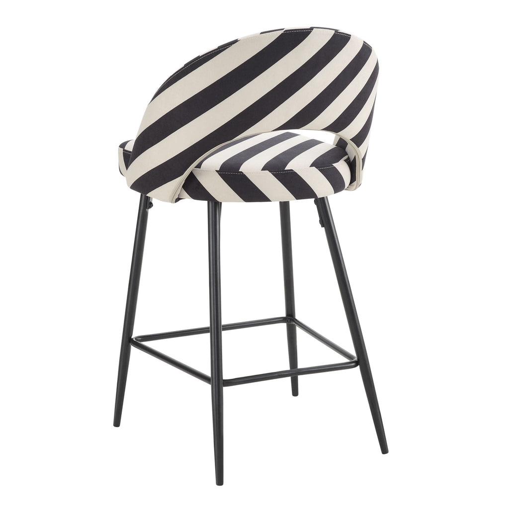 Tabouret de bar en tissu rayé rétro monochrome avec design demi-lune pour cuisine
