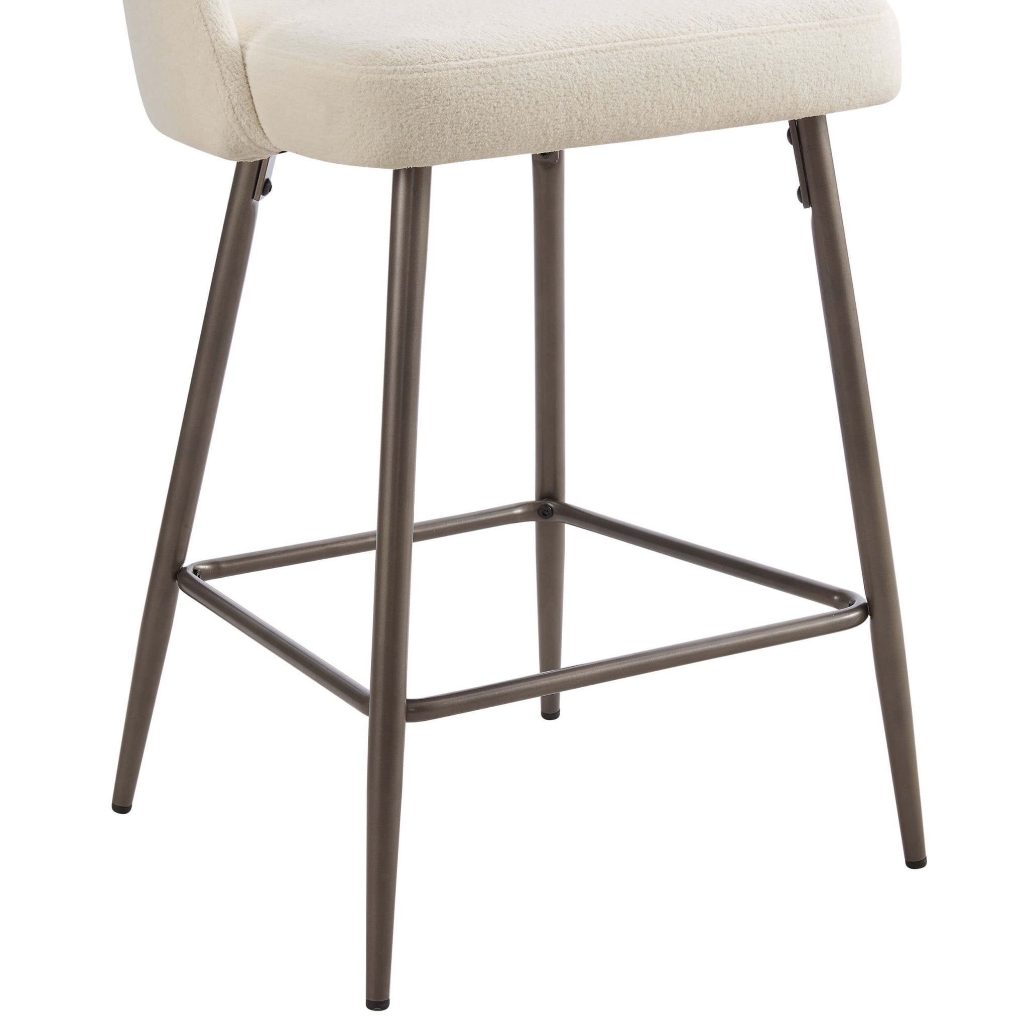 Tabouret de bar en tissu Teddy crème douillet avec design demi-lune pour cuisine