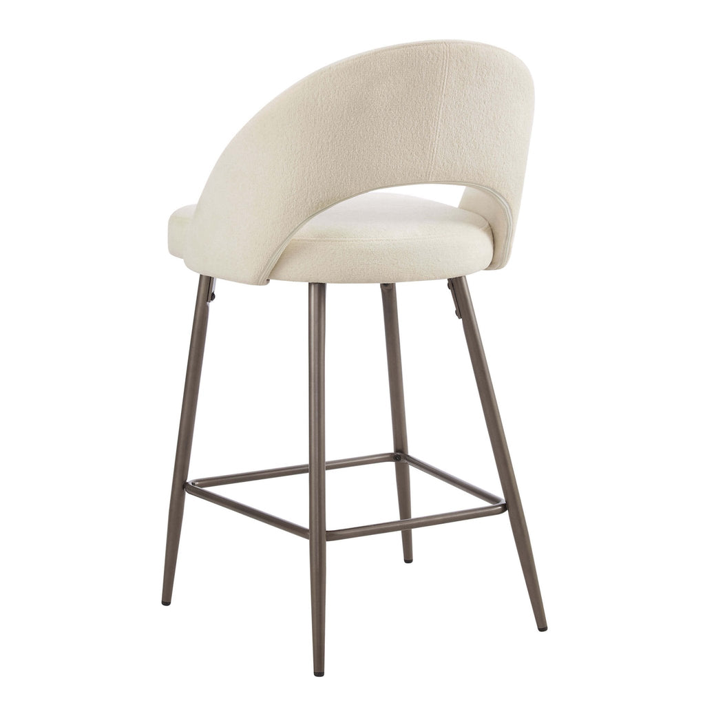 Tabouret de bar en tissu Teddy crème douillet avec design demi-lune pour cuisine