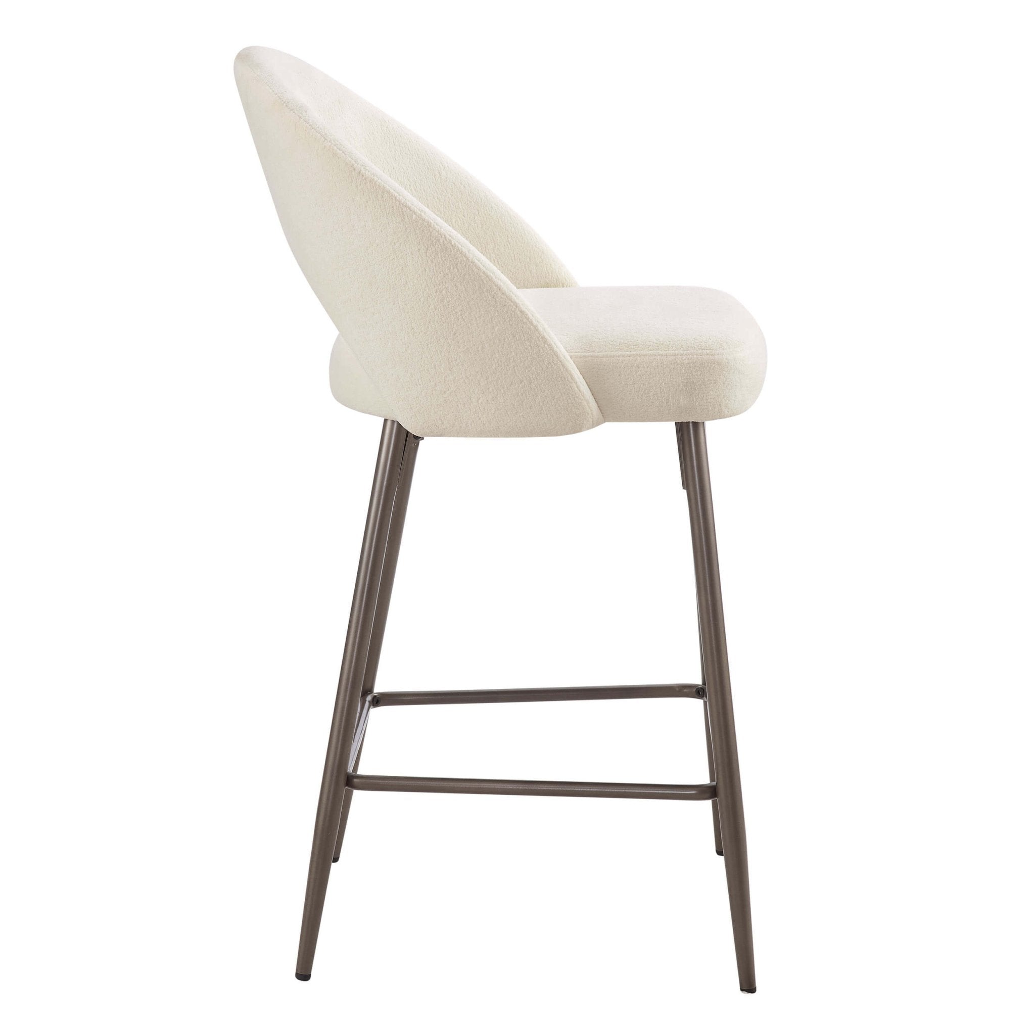 Tabouret de bar en tissu Teddy crème douillet avec design demi-lune pour cuisine