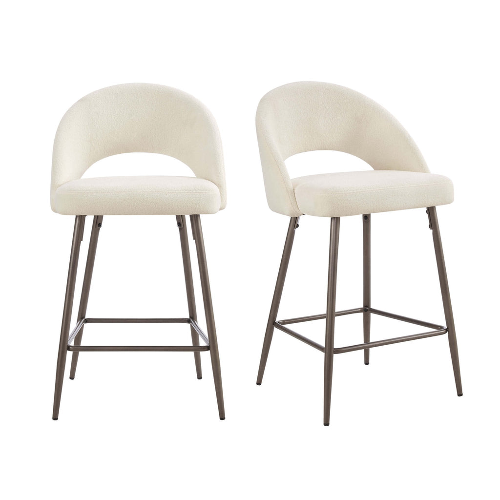 Tabouret de bar en tissu Teddy crème douillet avec design demi-lune pour cuisine