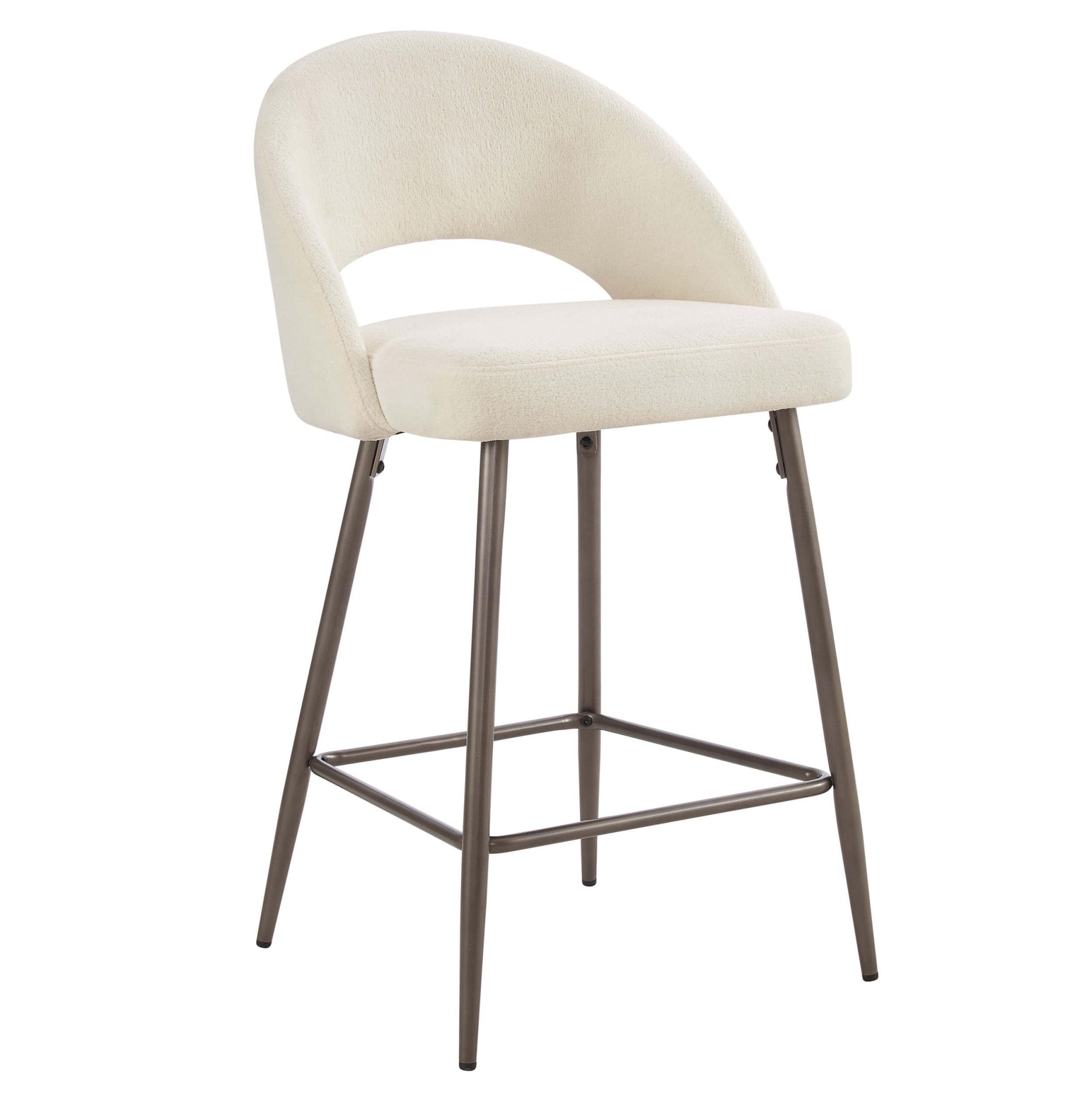 Tabouret de bar en tissu Teddy crème douillet avec design demi-lune pour cuisine