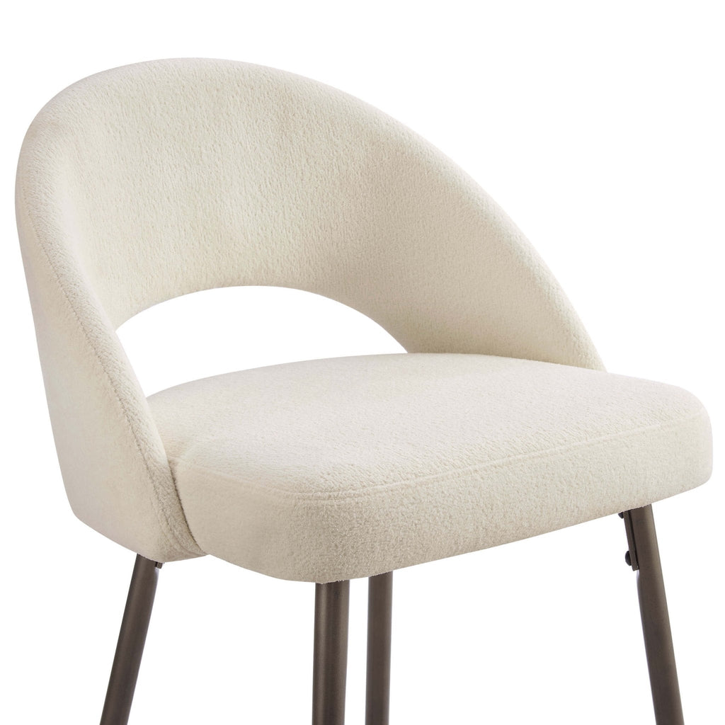 Tabouret de bar en tissu Teddy crème douillet avec design demi-lune pour cuisine