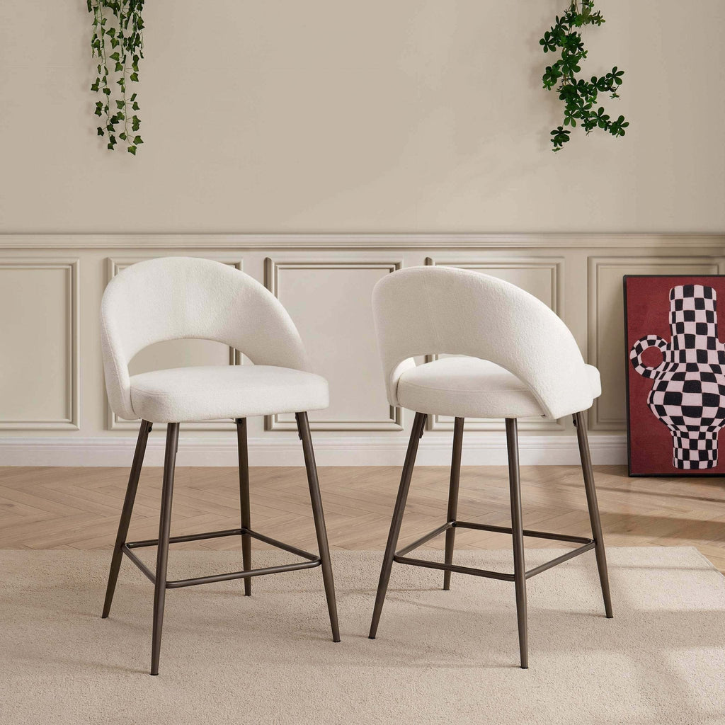 Tabouret de bar en tissu Teddy crème douillet avec design demi-lune pour cuisine