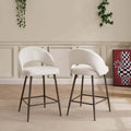 Tabouret de bar en tissu Teddy crème douillet avec design demi-lune pour cuisine