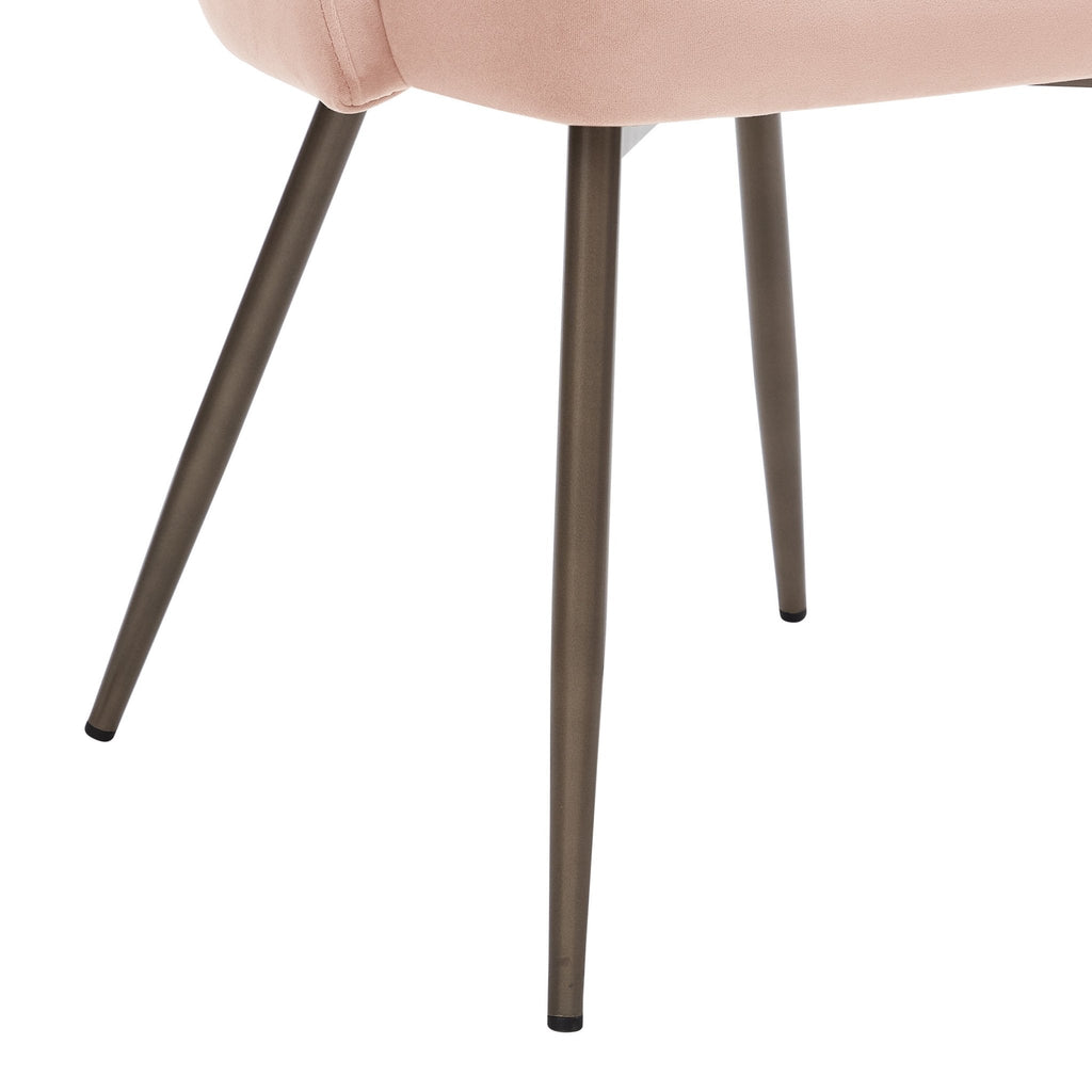 Chaise de salle à manger en tissu rose romantique avec dossier incurvé