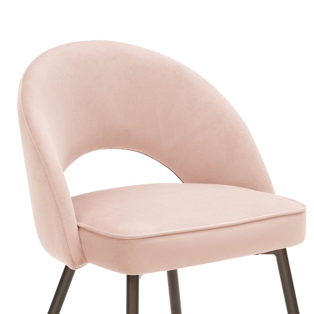 Chaise de salle à manger en tissu rose romantique avec dossier incurvé