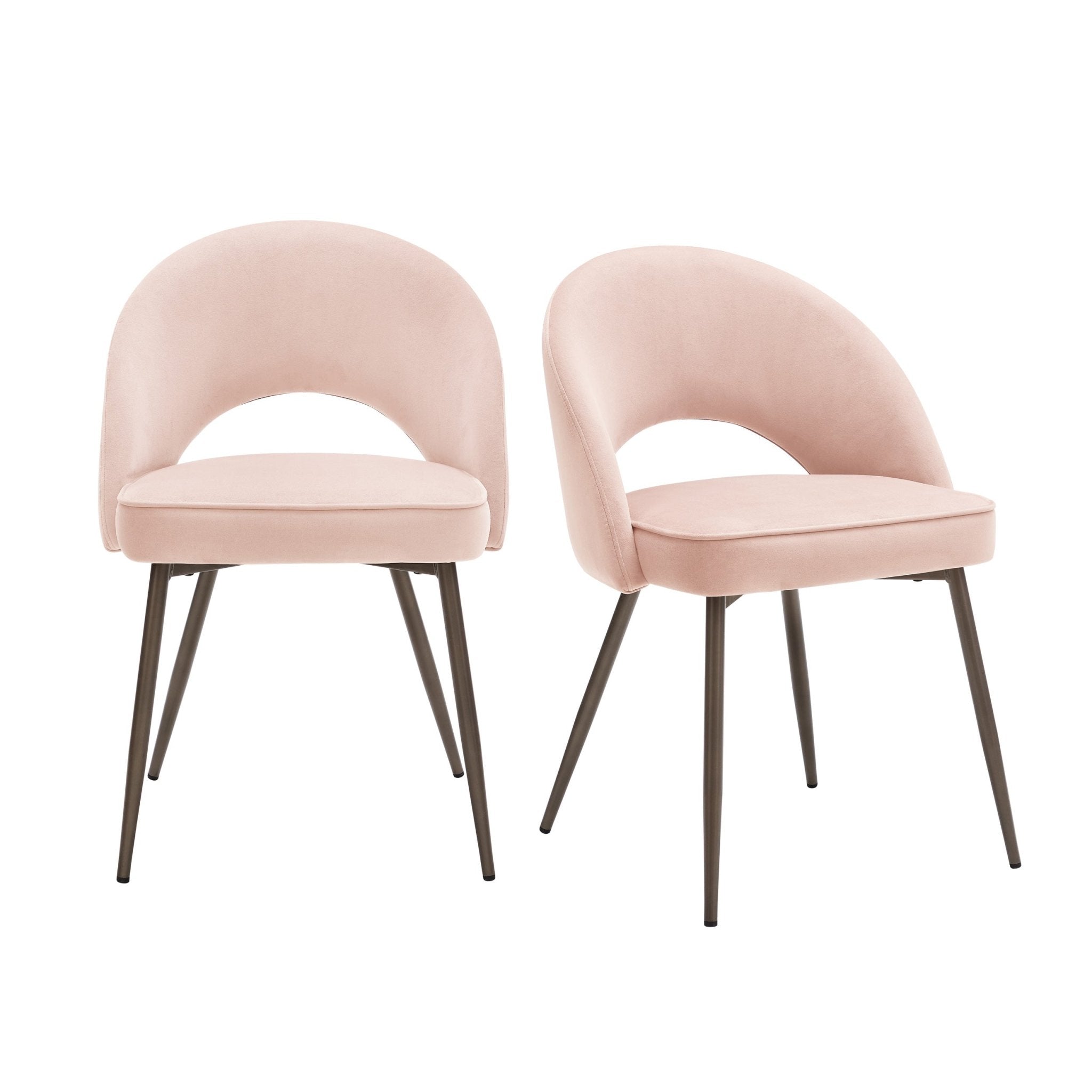 Chaise de salle à manger en tissu rose romantique avec dossier incurvé
