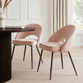 Chaise de salle à manger en tissu rose romantique avec dossier incurvé
